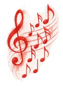 künstlerische-darstellung-von-musiknoten-in-rot