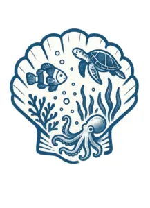 stilisierten-muschel-mit-meerestieren