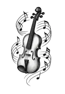 stilisiertes-geigen-tattoo-mit-noten-rippen-huefte