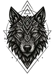 stilisiertes-wolfsgesicht-geometrische-muster-tattoovorlage