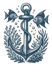 tattoovorlage-anker-mit-fischen-und-korallen
