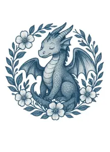 tattoovorlage-drachen-blumen-ruhiger-ausdruck