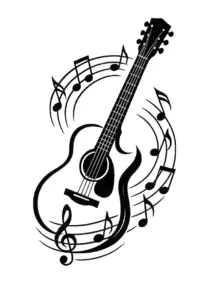 tattoovorlage-gitarre-mit-noten-fuer-musikliebhaber