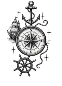 tattoovorlage-kompass-anker-segelschiff