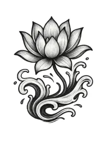 tattoovorlage-mit-eleganter-lotusblume-und-wasserwellen