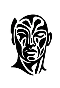 tattoovorlage-stark-stilisiertes-gesicht-mit-tribal-elementen